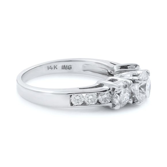 Rachel Koen Three Stone Round Diamond Ladies Ring 14k White Gold 1.48Cttw Size 7 - Picture 5 of 6